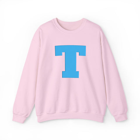 Tuslaw Mustangs — Varsity T Puff Print Crewneck Sweatshirt in Light Pink