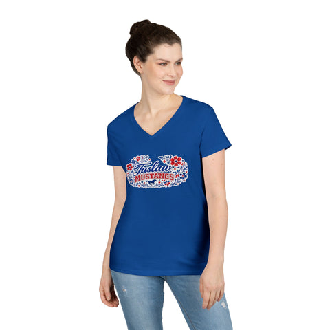 Tuslaw Mustangs Ladies — Floral Boutique V-Neck T-Shirt
