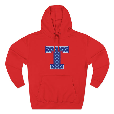 Tuslaw Mustangs — Blue Polka Dot Monogram Hoodie (No Bow) in Red